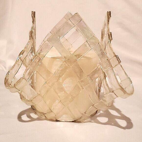 Blown Glass & Candle! Delecate Latice Design, NWOT! - Picture 5 of 9